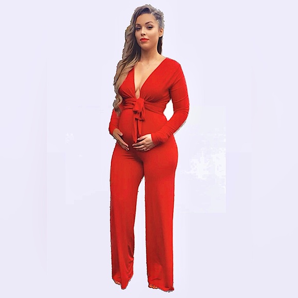 Zena Wrap Front Jumpsuit in RED Maternity by Georgina UK - Picture 1 of 7